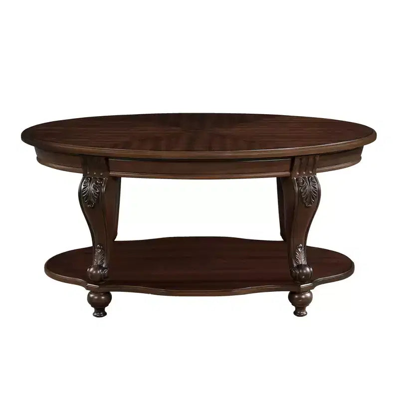 table basse ovale en bois à 2 niveaux avec étagère de rangement ouverte
