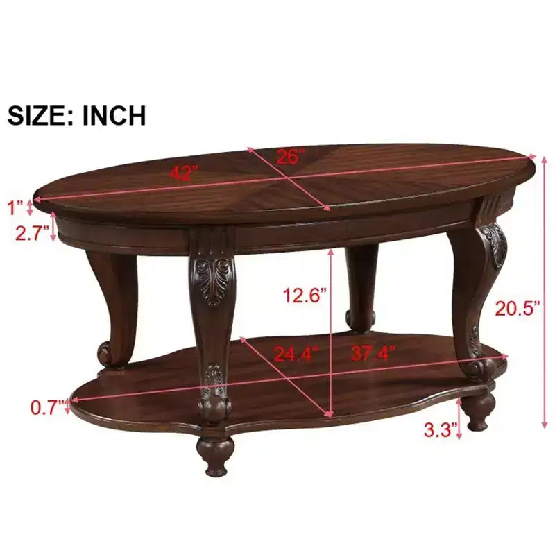 table basse ovale en bois à 2 niveaux avec étagère de rangement ouverte