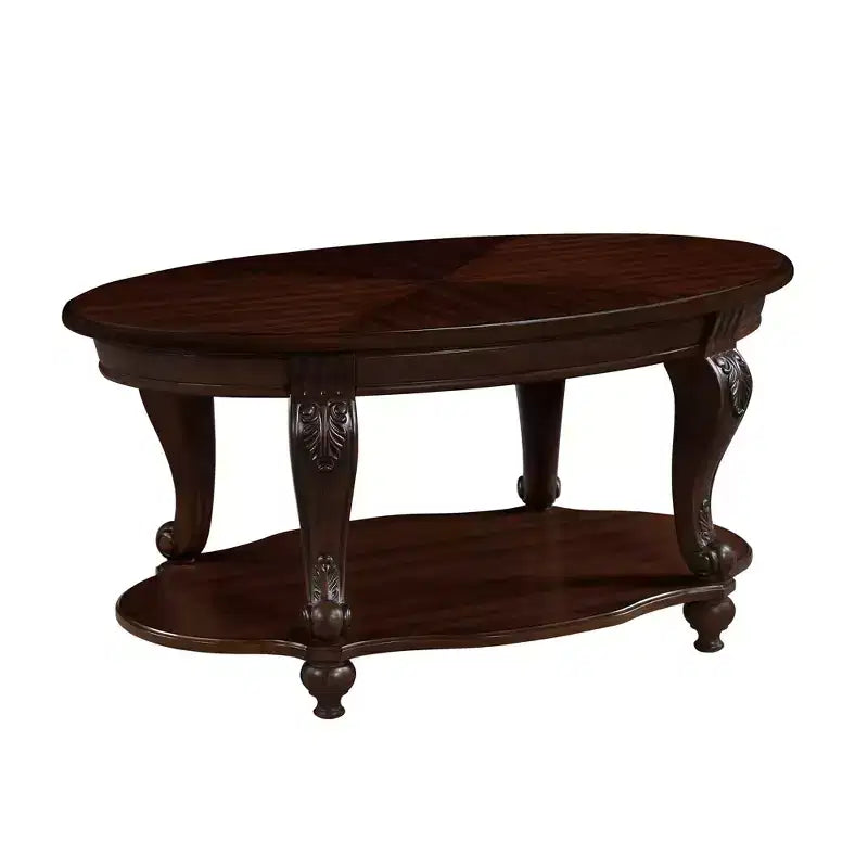 table basse ovale en bois à 2 niveaux avec étagère de rangement ouverte