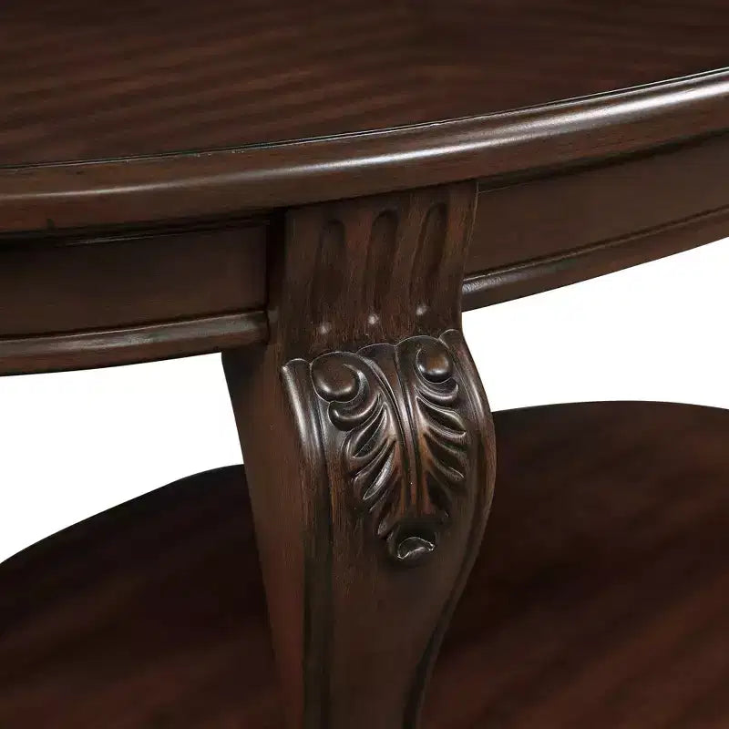 table basse ovale en bois à 2 niveaux avec étagère de rangement ouverte