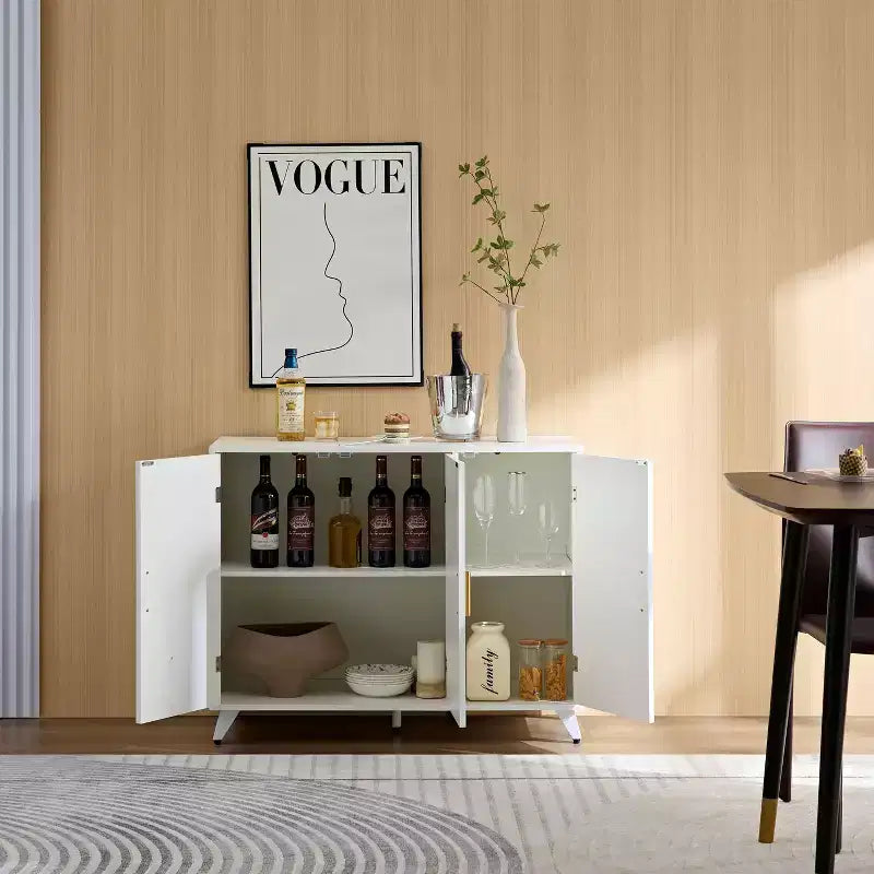 Buffet Armoire de rangement avec 3 portes et poignée en métal meuble d'entrée