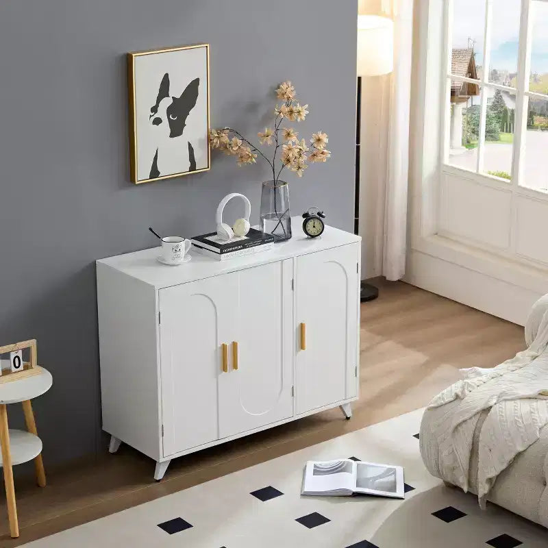 Buffet Armoire de rangement avec 3 portes et poignée en métal meuble d'entrée