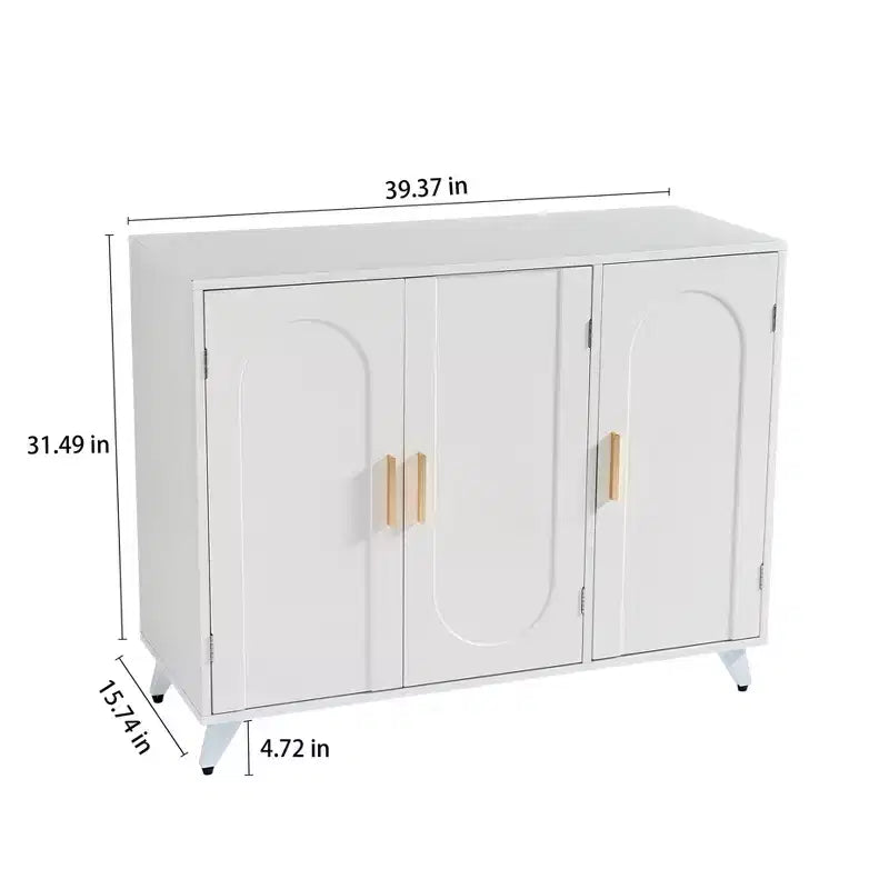 Buffet Armoire de rangement avec 3 portes et poignée en métal meuble d'entrée