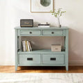 Hostack 36'' Farmhouse Wood Console Table with 4 Drawers and 1 Storage Shelf for Entryway and Living Room Retro Blue