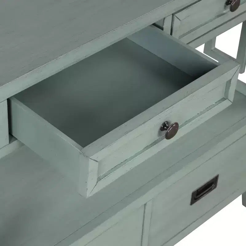 Console de ferme en bois avec 4 tiroirs et 1 étagère de rangement