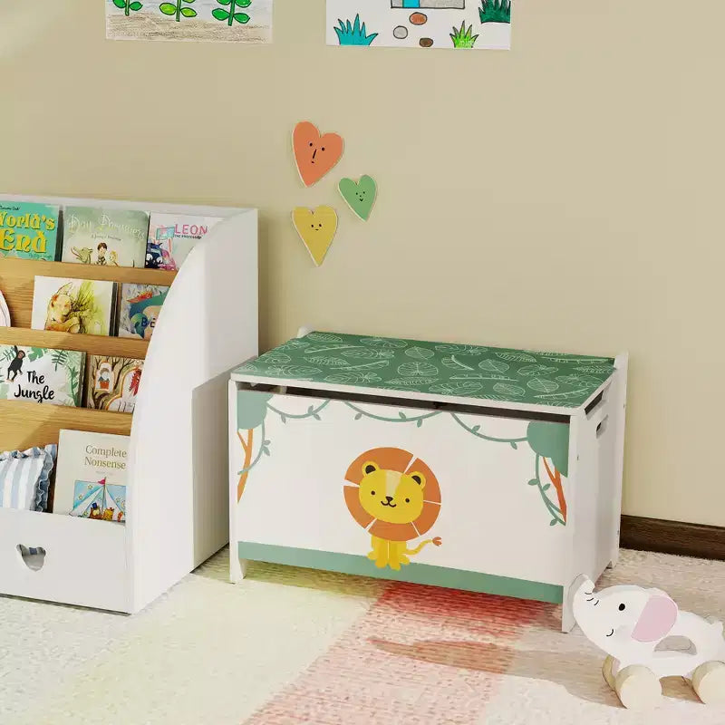 Coffre à jouets avec charnières de sécurité et poignées encastrées Organisateur de rangement