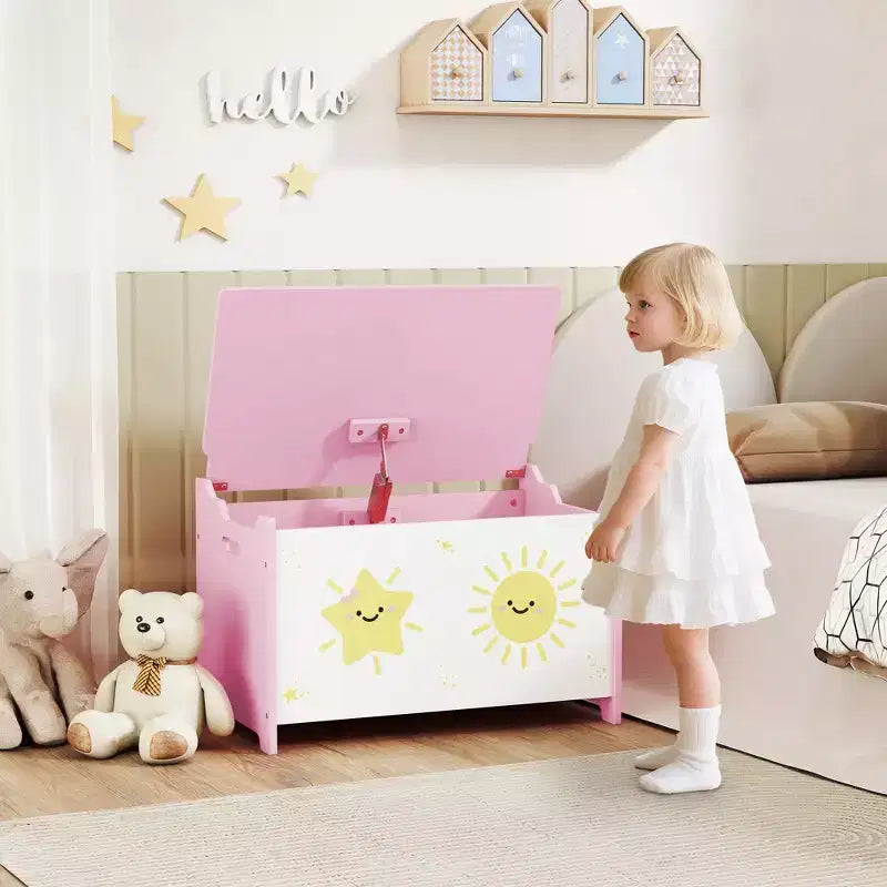 Coffre à jouets avec charnières de sécurité et poignées encastrées Organisateur de rangement
