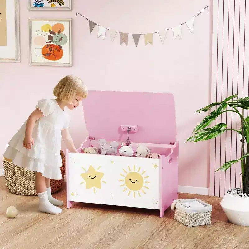 Coffre à jouets avec charnières de sécurité et poignées encastrées Organisateur de rangement