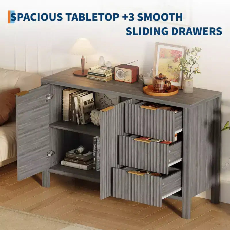 Bahut à rainures buffet armoire moderne du milieu du siècle meuble de bar à café