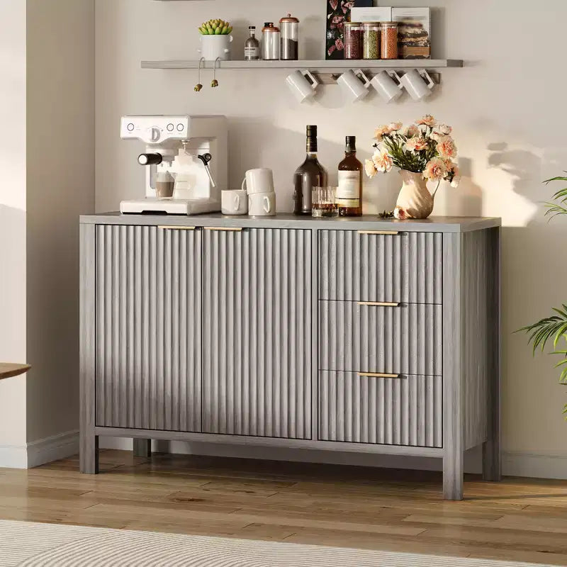 Bahut à rainures buffet armoire moderne du milieu du siècle meuble de bar à café