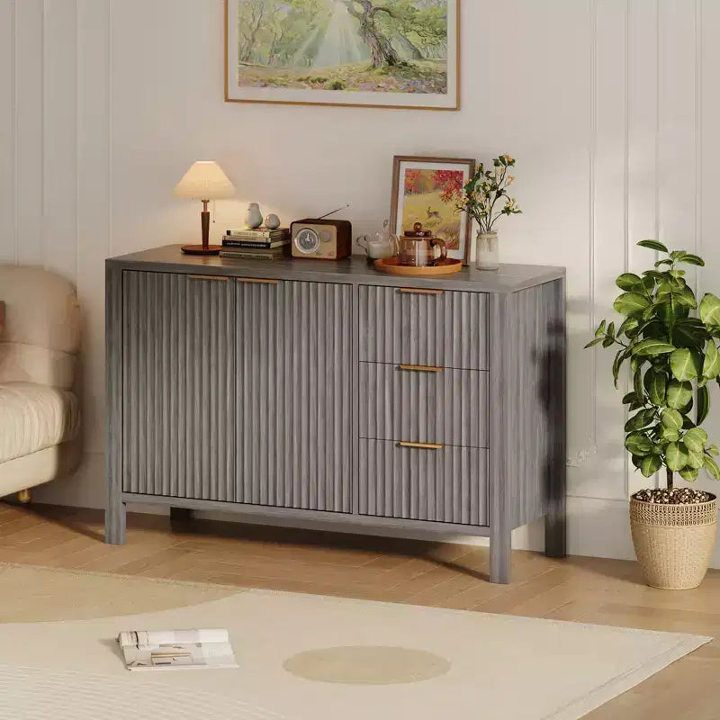 Bahut à rainures buffet armoire moderne du milieu du siècle meuble de bar à café