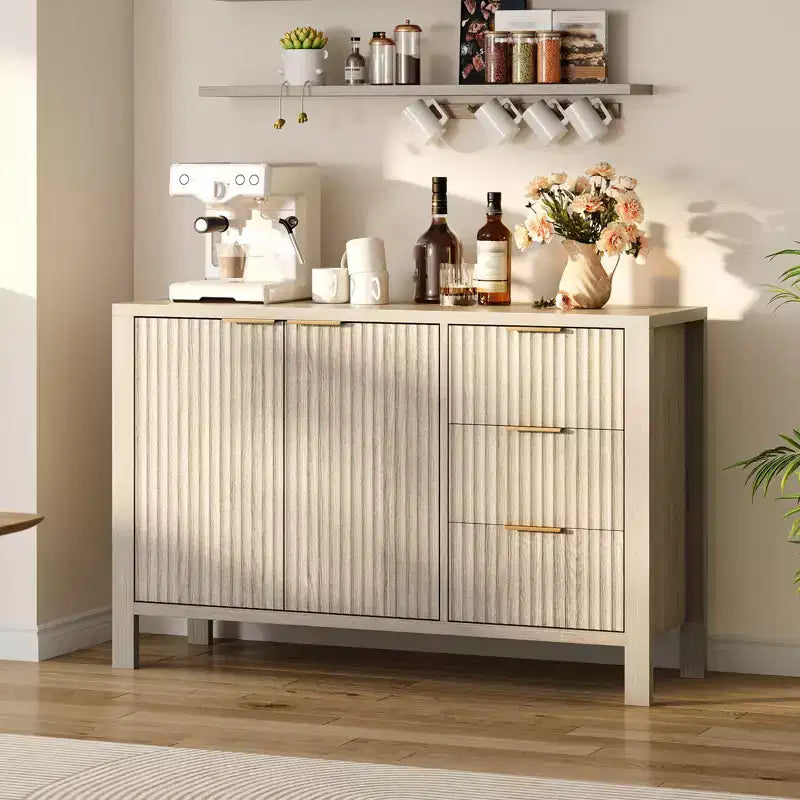 Bahut à rainures buffet armoire moderne du milieu du siècle meuble de bar à café