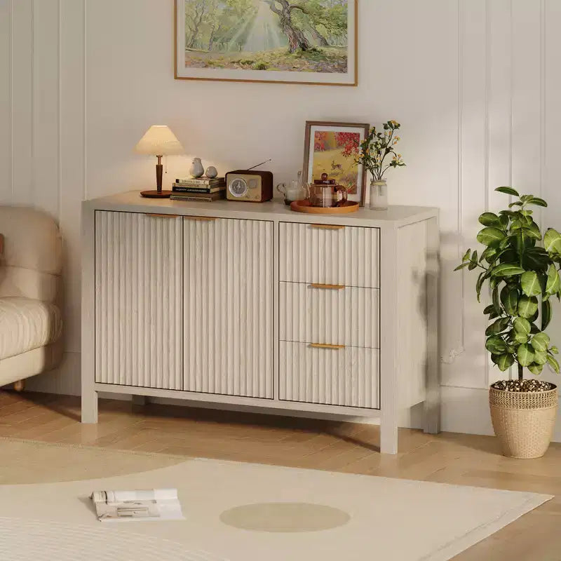 Bahut à rainures buffet armoire moderne du milieu du siècle meuble de bar à café