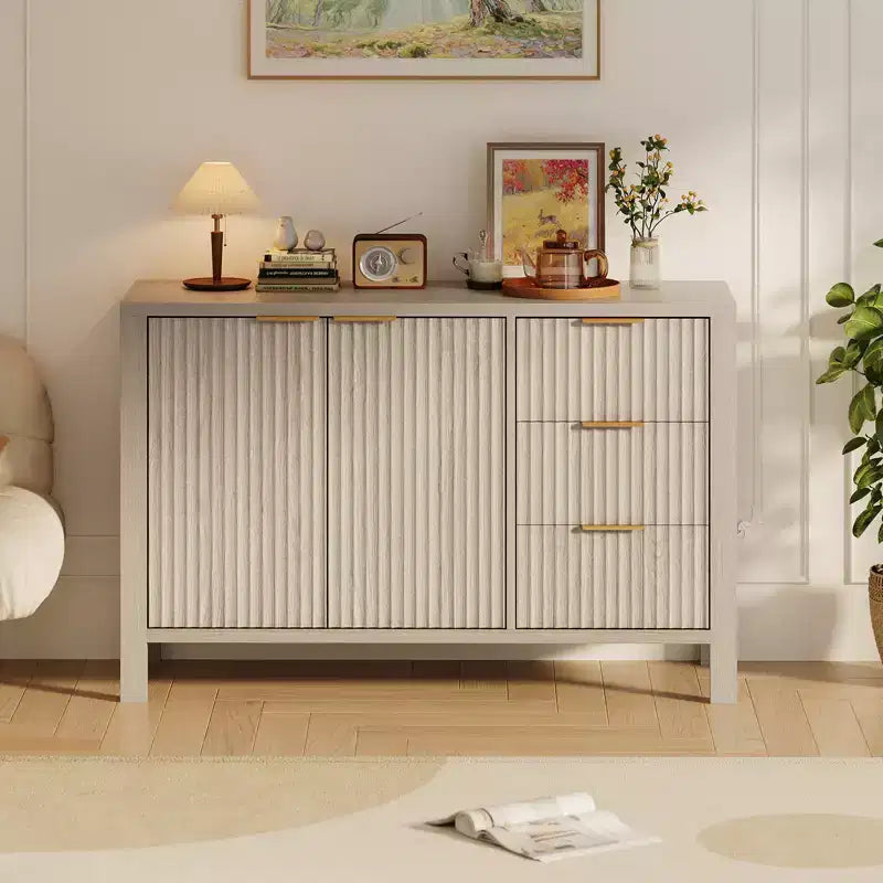 CuisinSmart 47 Fluted Sideboard Buffet Cabinet Modern Mid Century Coffee Bar Cabinet with 3 Drawers&2 Doors for Living Room Kitchen