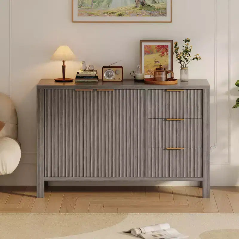 Bahut à rainures buffet armoire moderne du milieu du siècle meuble de bar à café