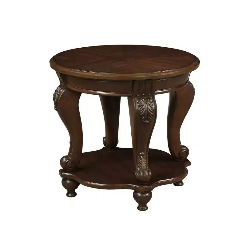 Table d'appoint ronde vintage avec étagère inférieure