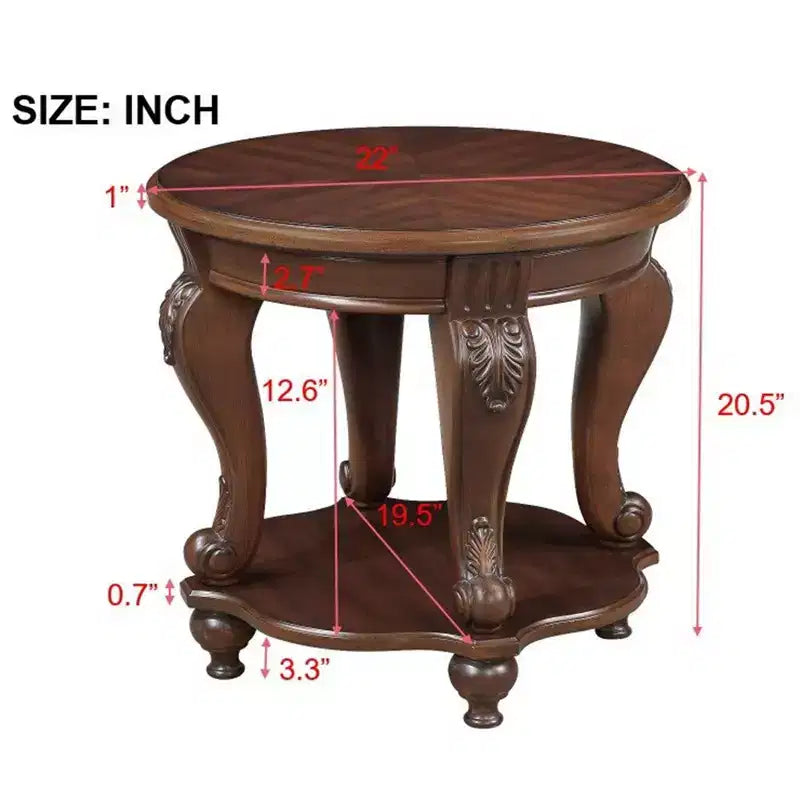 Table d'appoint ronde vintage avec étagère inférieure