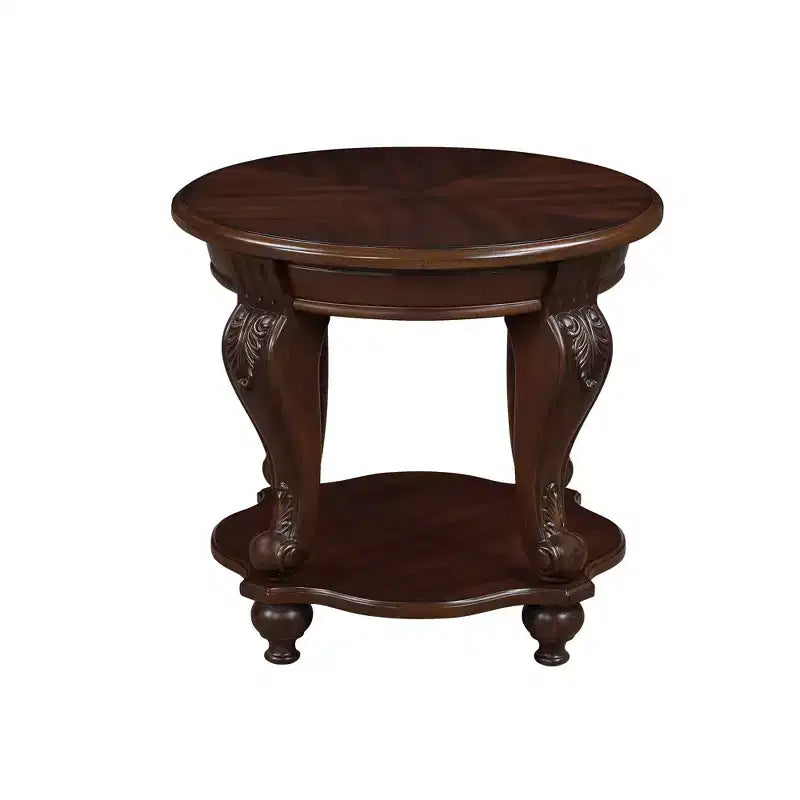 Table d'appoint ronde vintage avec étagère inférieure