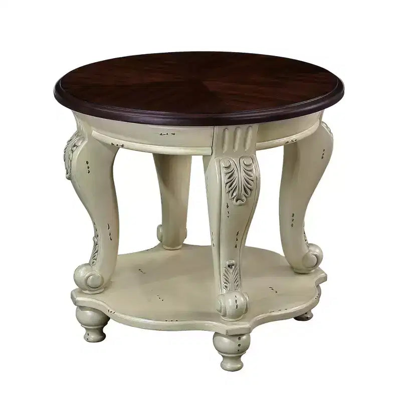 Table d'appoint ronde vintage avec étagère inférieure