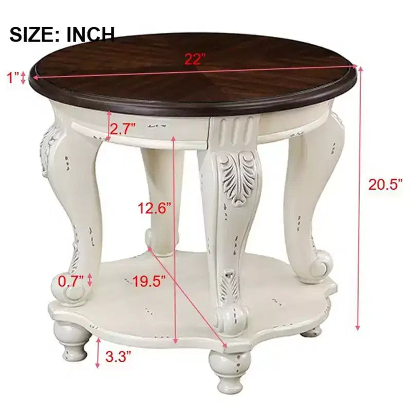 Table d'appoint ronde vintage avec étagère inférieure