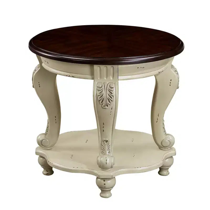 Table d'appoint ronde vintage avec étagère inférieure