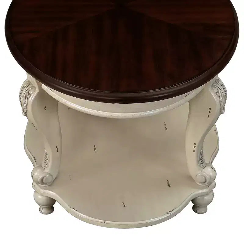 Table d'appoint ronde vintage avec étagère inférieure