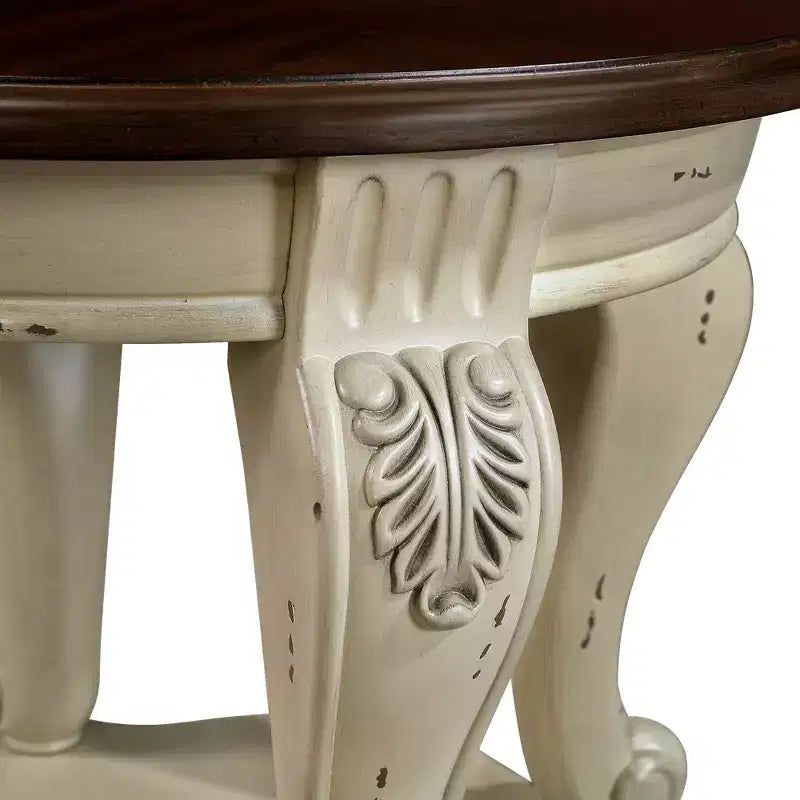 Table d'appoint ronde vintage avec étagère inférieure