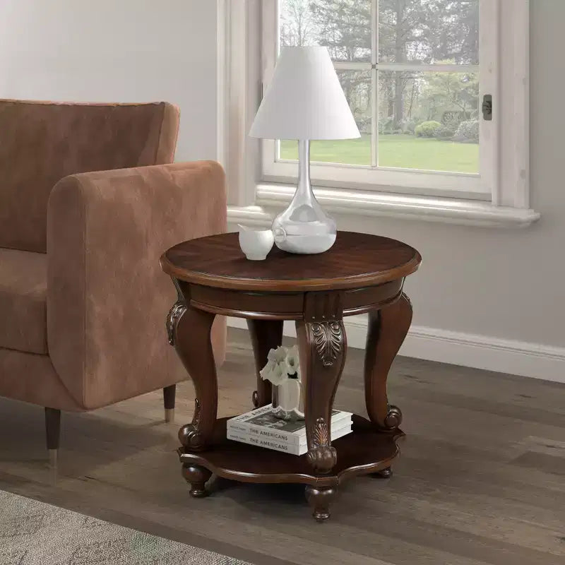 Table d'appoint ronde vintage avec étagère inférieure