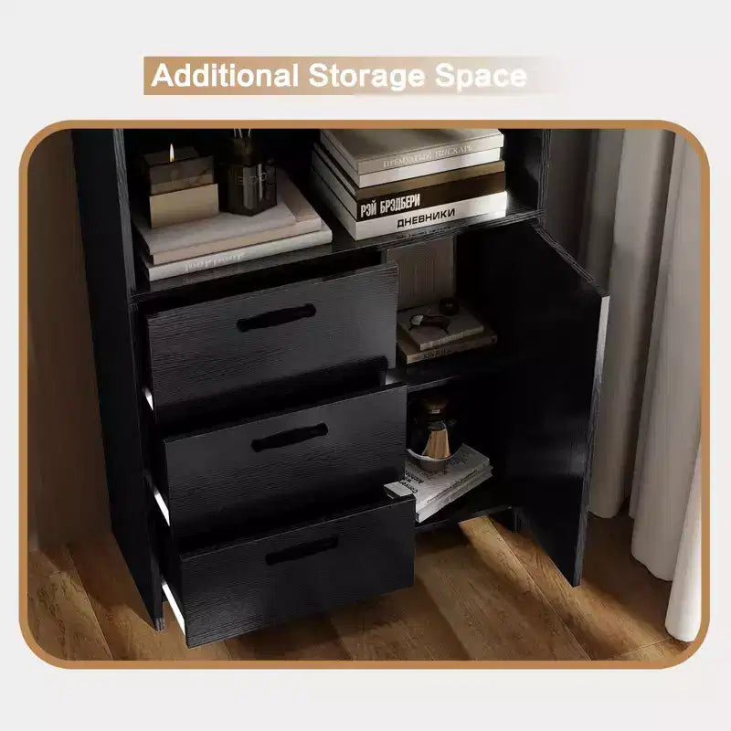 Étagère à 6 niveaux avec portes et tiroirs, bibliothèque avec étagères ouvertes à 3 niveaux en bois