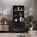 6-Tier Bookshelf with Doors Drawers Bookcase with 3-Tier Open Shelves Wood Book Shelf with Storage Cabinet for Home Office Living Room Bedroom