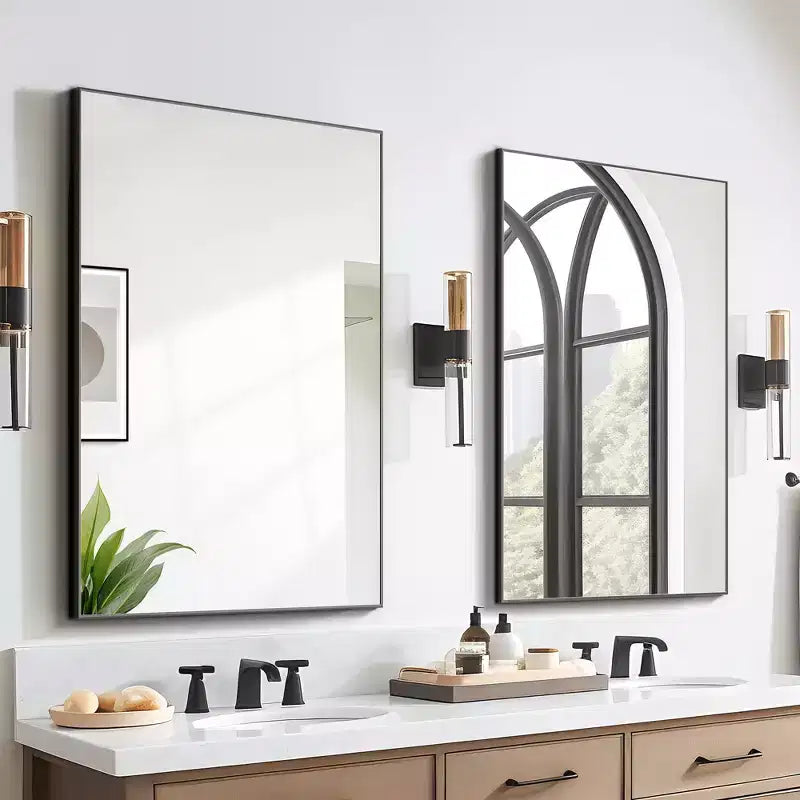 Miroir Suspendu Alliage d'Aluminium Bord Mince Angle Droit Or