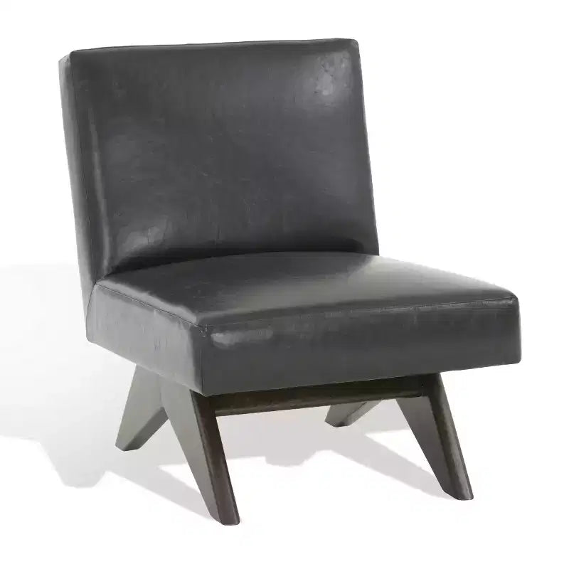 Fauteuil d'appoint en cuir végétalien noir/noyer