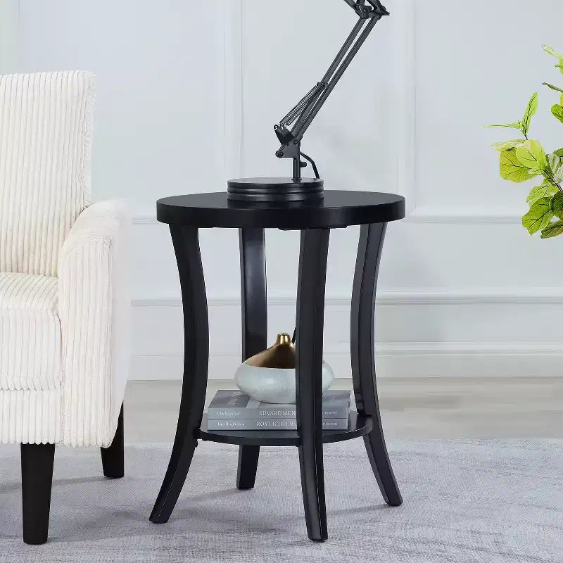 Table d'appoint ronde noire en bois avec plateau