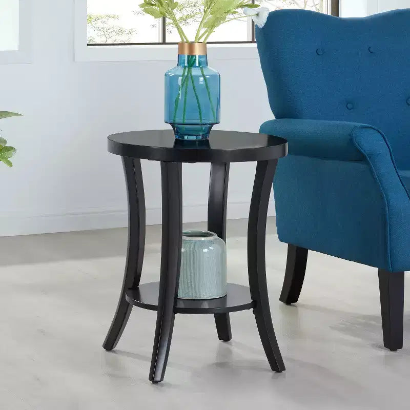 Table d'appoint ronde noire en bois avec plateau