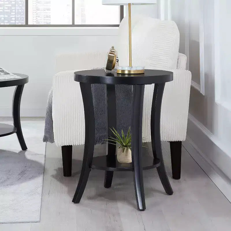 Table d'appoint ronde noire en bois avec plateau