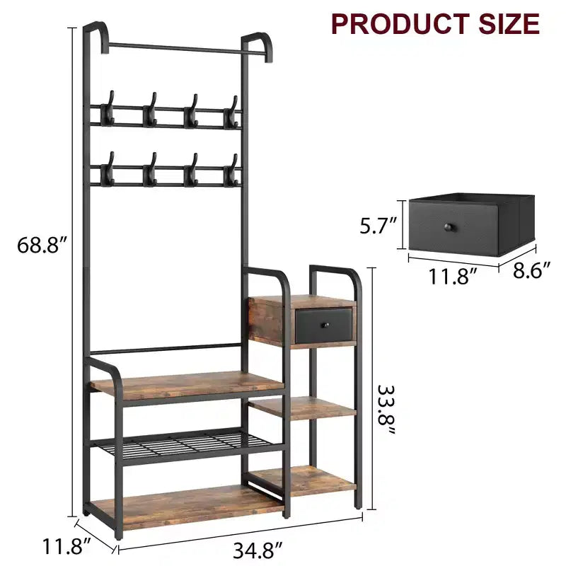 Porte-manteau 3-en-1 avec rangement pour chaussures et tiroir