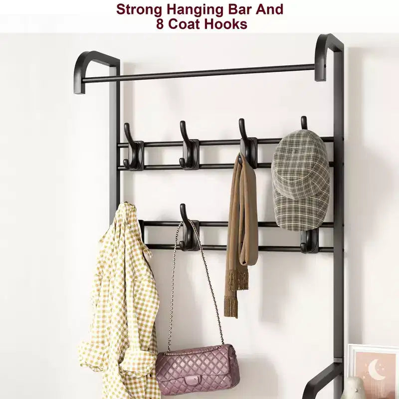 Porte-manteau 3-en-1 avec rangement pour chaussures et tiroir