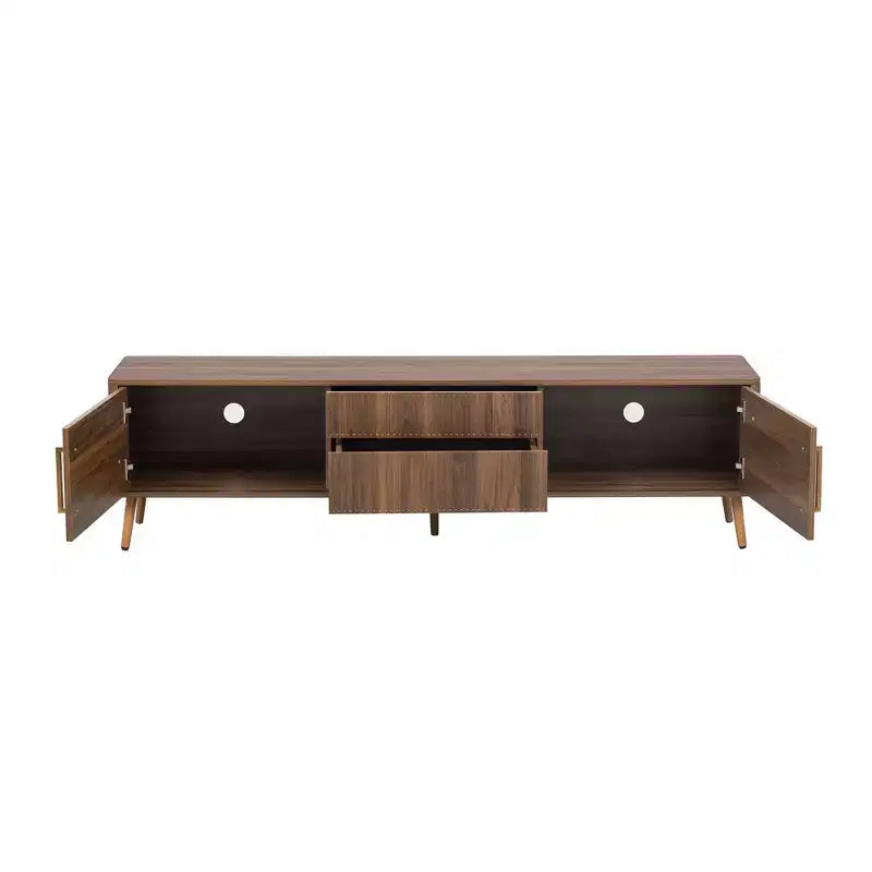 Meuble TV Noyer Mid-Century avec Structure Solide et Rangement Fermé