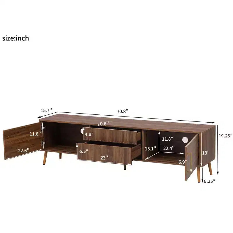 Meuble TV Noyer Mid-Century avec Structure Solide et Rangement Fermé