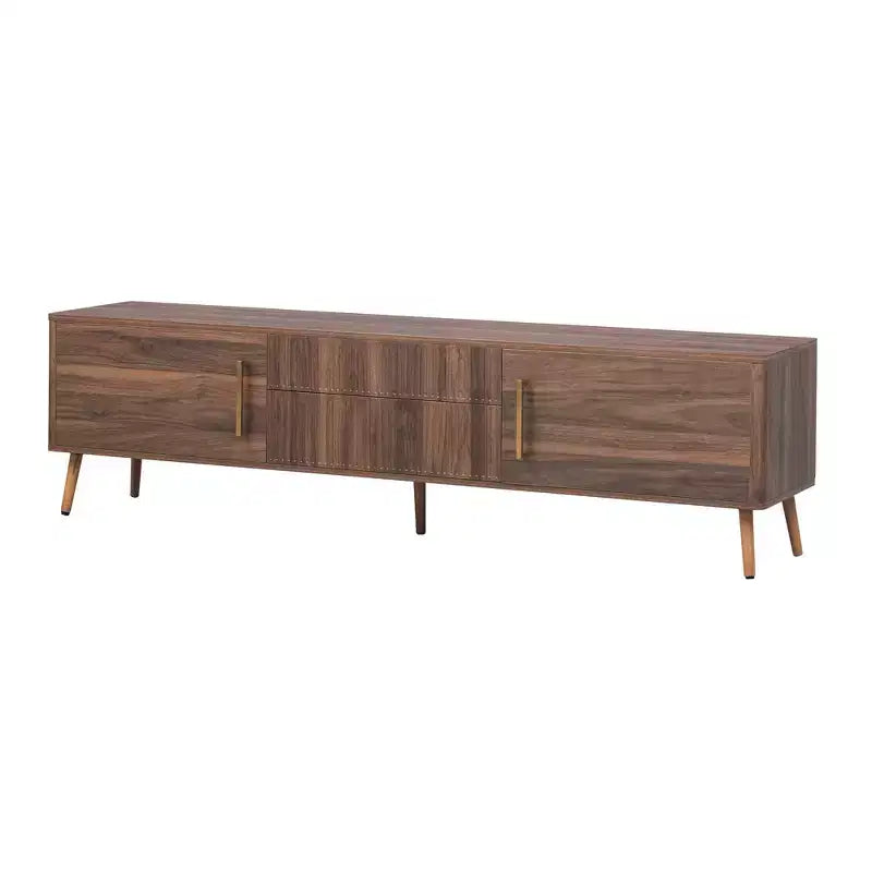Meuble TV Noyer Mid-Century avec Structure Solide et Rangement Fermé