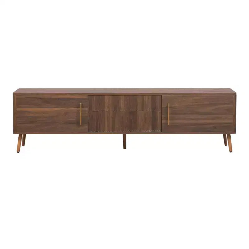 Meuble TV Noyer Mid-Century avec Structure Solide et Rangement Fermé