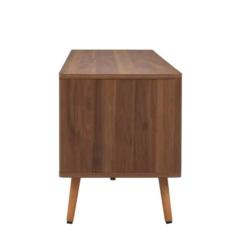 Meuble TV Noyer Mid-Century avec Structure Solide et Rangement Fermé