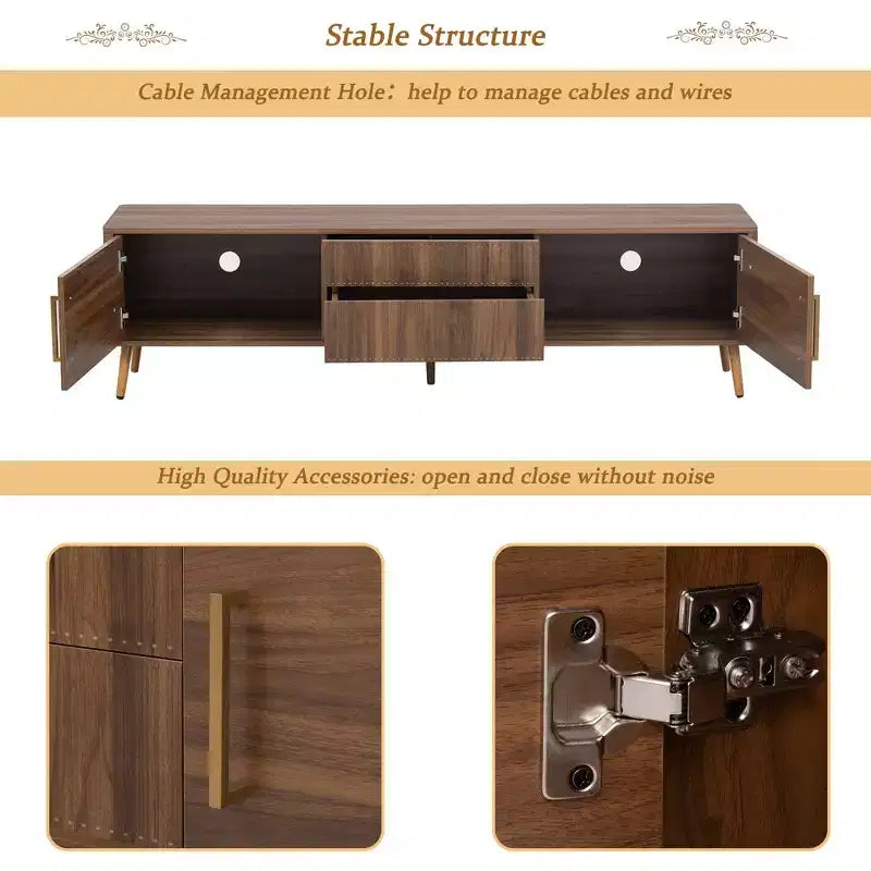 Meuble TV Noyer Mid-Century avec Structure Solide et Rangement Fermé