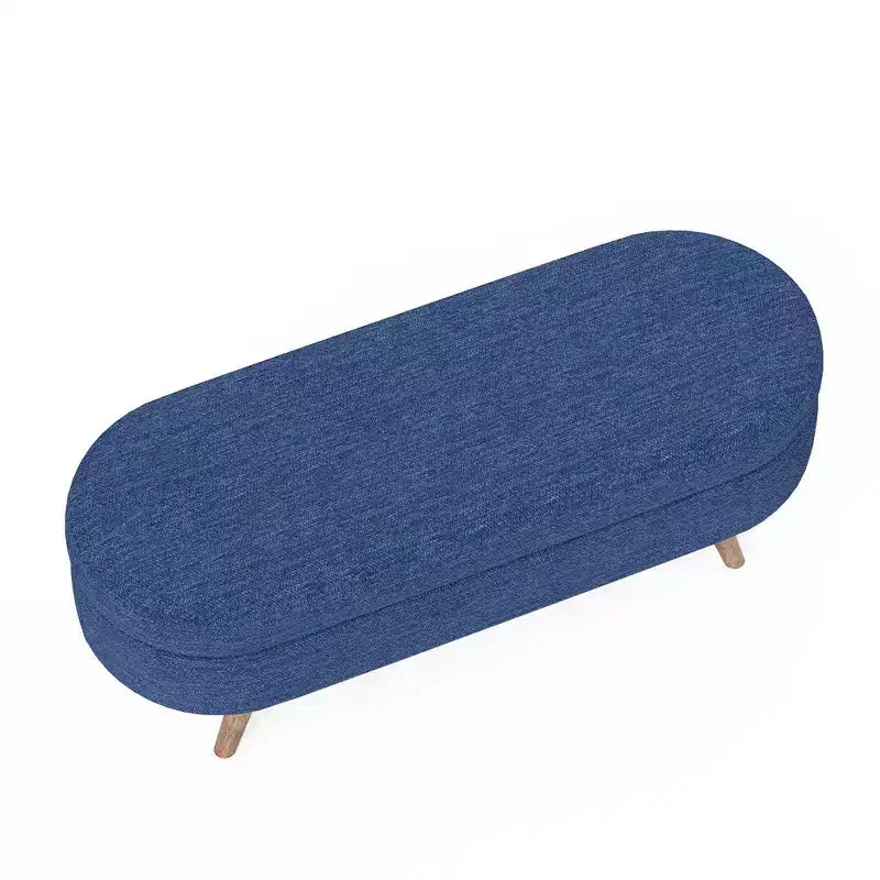 Banc de rangement ottoman ovale en tissu avec pieds en bois d'hévéa