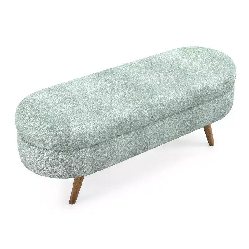 Banc de rangement ottoman ovale en tissu avec pieds en bois d'hévéa