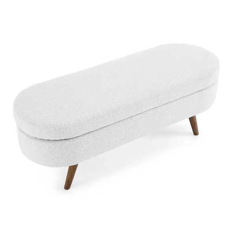 Banc de rangement ottoman ovale en tissu avec pieds en bois d'hévéa