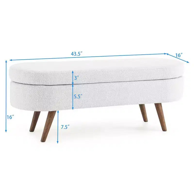 Banc de rangement ottoman ovale en tissu avec pieds en bois d'hévéa