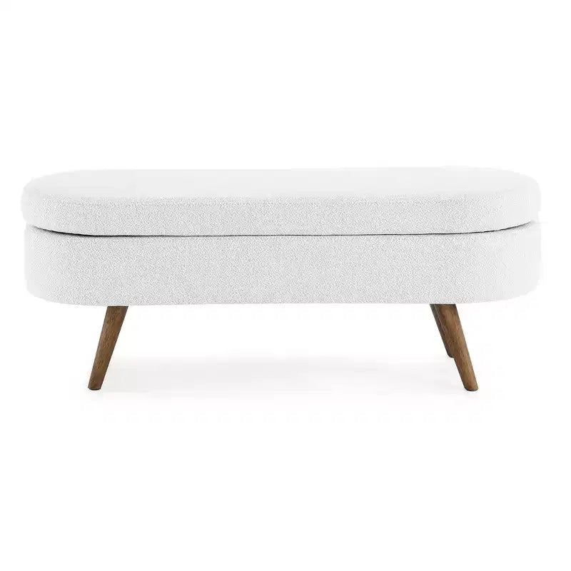 Banc de rangement ottoman ovale en tissu avec pieds en bois d'hévéa
