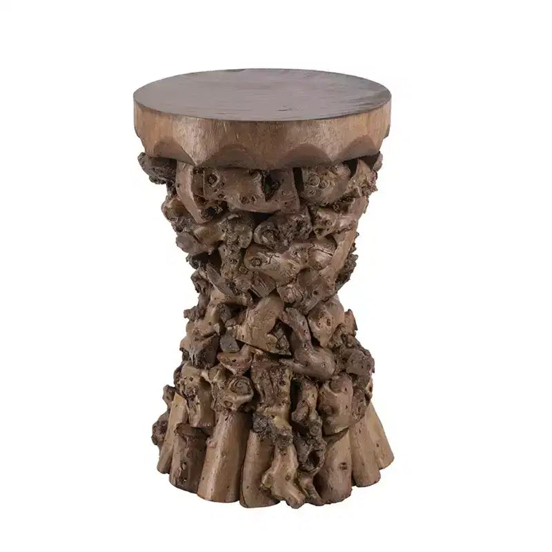 Table d'appoint en mûrier et bois de paulownia de style fermier avec piètement en racine d'arbre organique