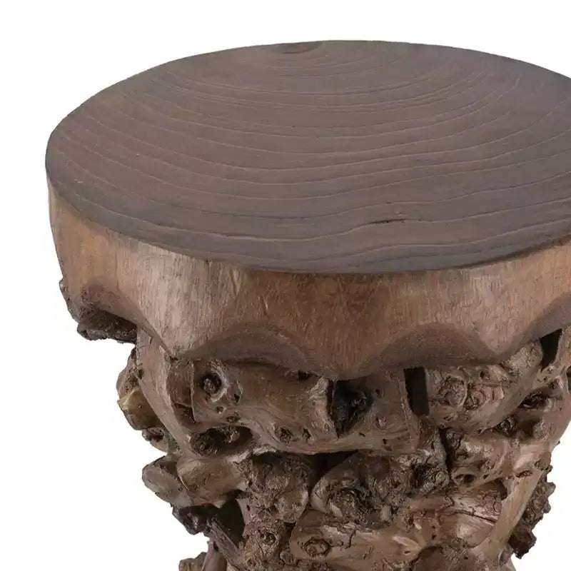 Table d'appoint en mûrier et bois de paulownia de style fermier avec piètement en racine d'arbre organique